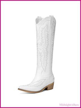 Womens Knee High Cowboy Boots Pointed Toe Wide Calf